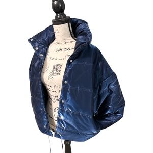 Icy Blue Quilted  Puffer Jacket Sz S Cozy Winter Coat Y2K Gorpcore EUC